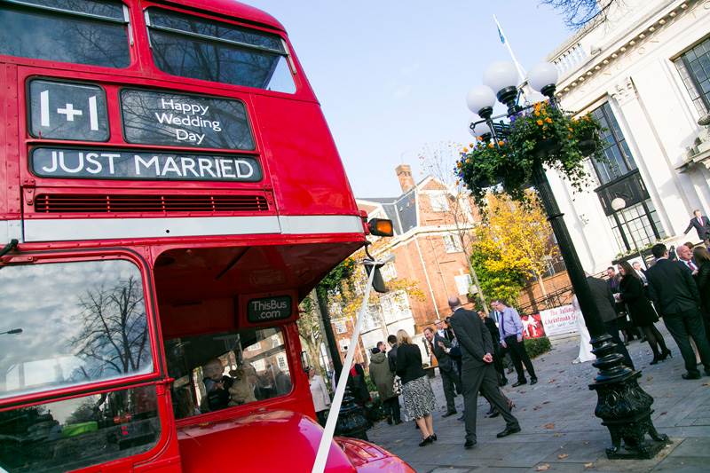 Vintage wedding featured on The National Vintage Wedding Fair blog red London bus