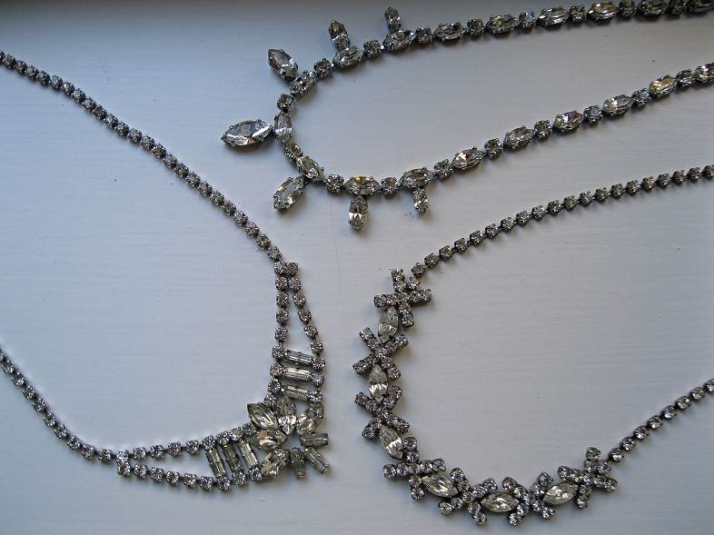 Vintage diamante necklaces, from a selection at Cherished.