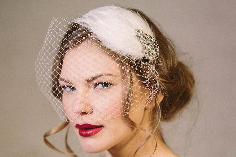 Debbie Carlisle bird cage veil wedding hair accessories as featured on The National Vintage Wedding Fair 