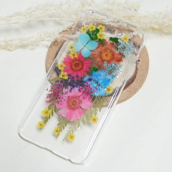 Pressed flowers in phone case as featured on The National Vintage Wedding Fair