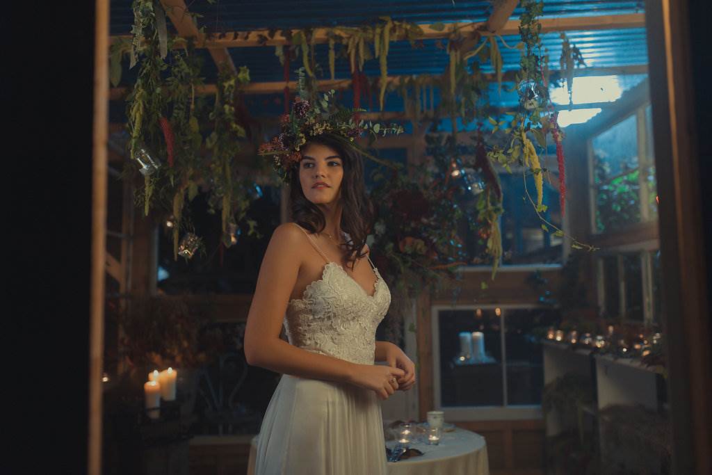 An autumnal wedding Secret Garden Styled Shoot in an upcycled green house