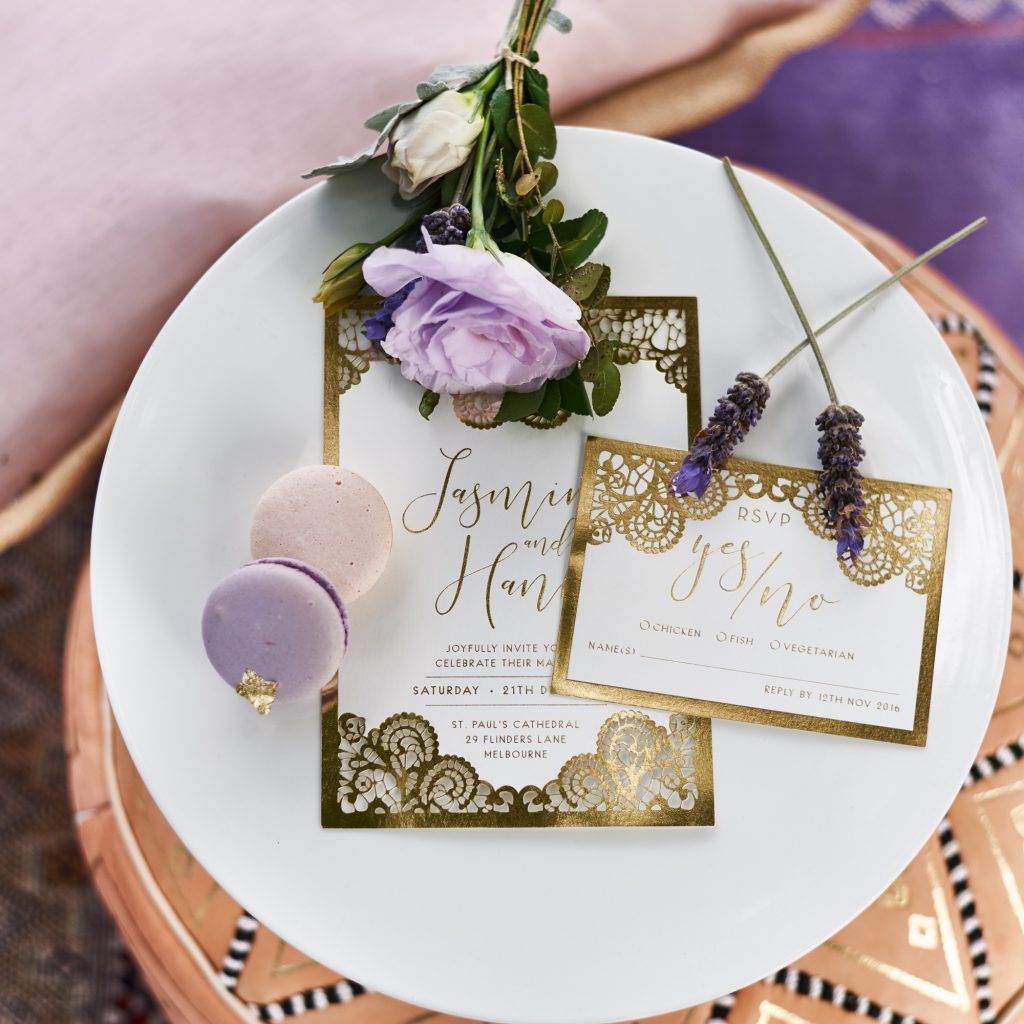 Luxe lilac metallic wedding styling in a lavender field