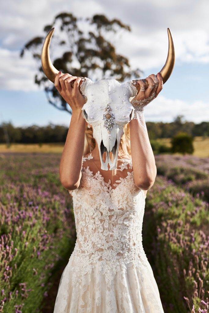 Luxe lilac metallic wedding styling in a lavender field