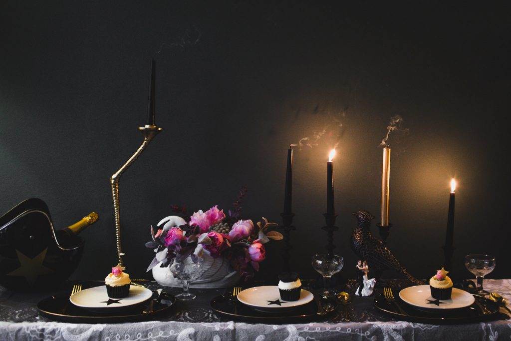 A dark, moody wedding shoot with a painted leather jacket