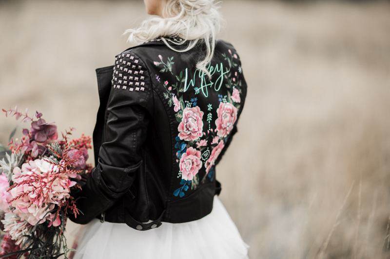 Wearing a painted leather jacket with your wedding dress