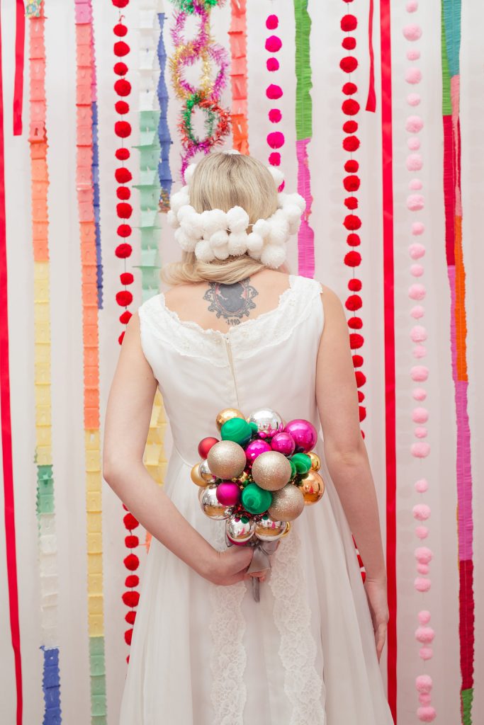 1960s Christmas wedding inspiration with pom poms & baubles galore!