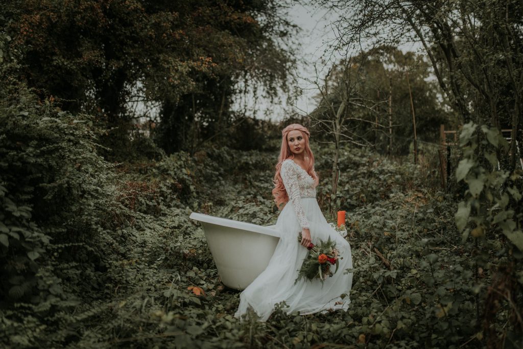 Bridal Inspiration with Lucy Can't Dance in a forest bath tub
