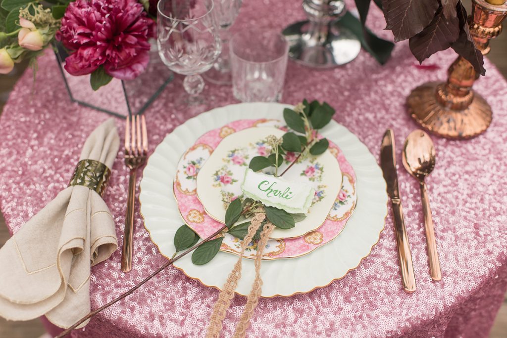 A Pretty Vintage Floral Maximalist Springtime Wedding with vintage china