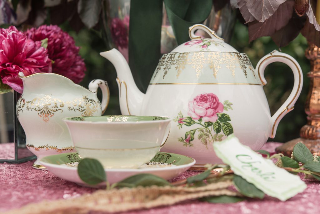 A Pretty Vintage Floral Maximalist Springtime Wedding with vintage china