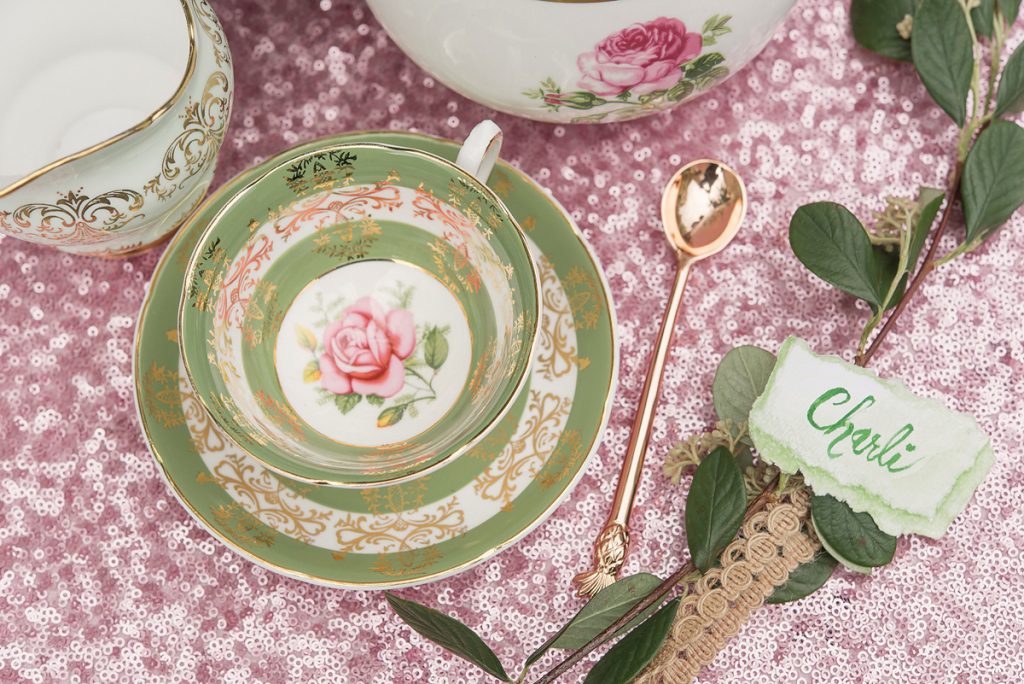 A Pretty Vintage Floral Maximalist Springtime Wedding with vintage china