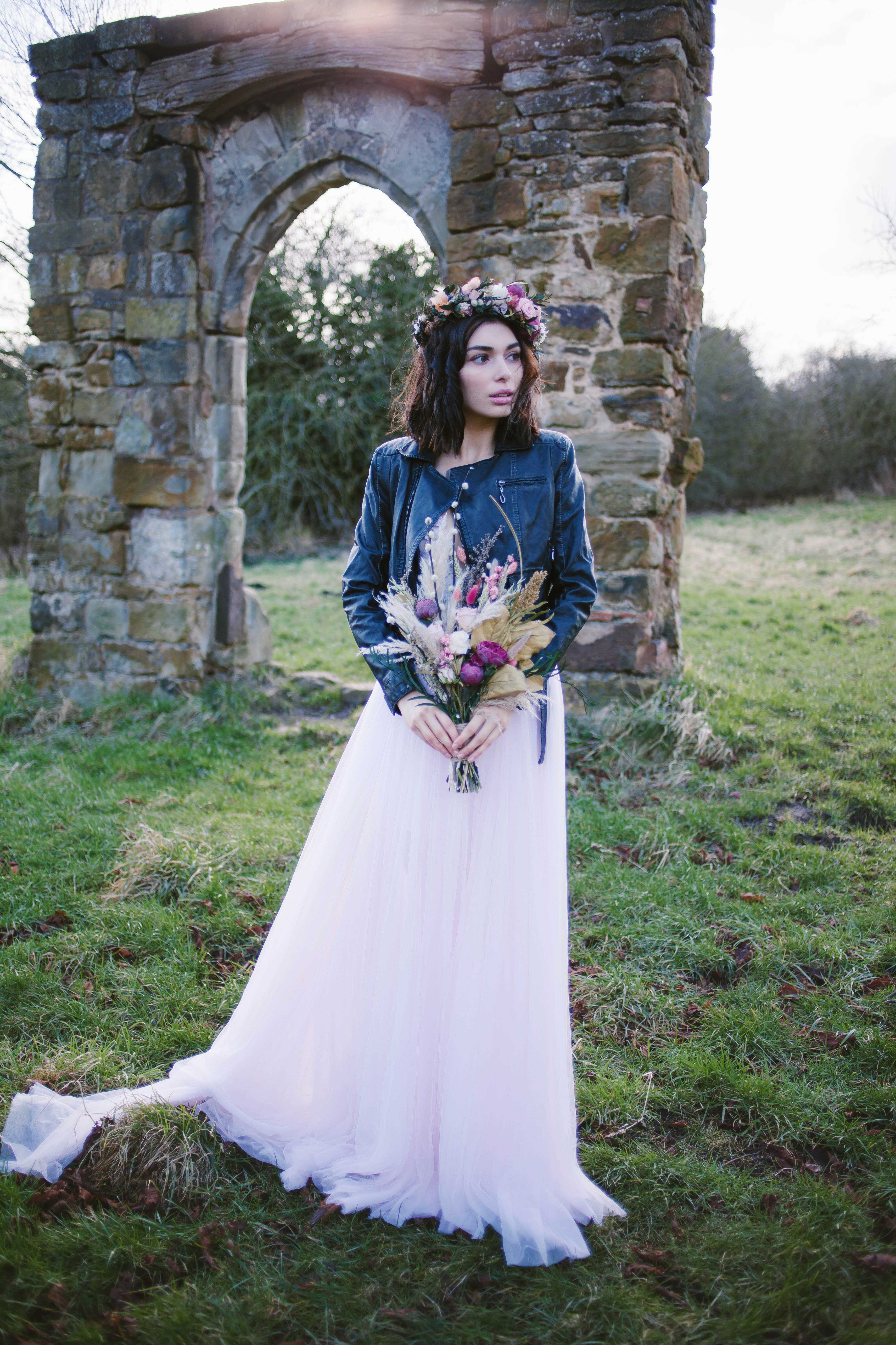 Bridal inspiration with wild florals and a rock chick wedding look