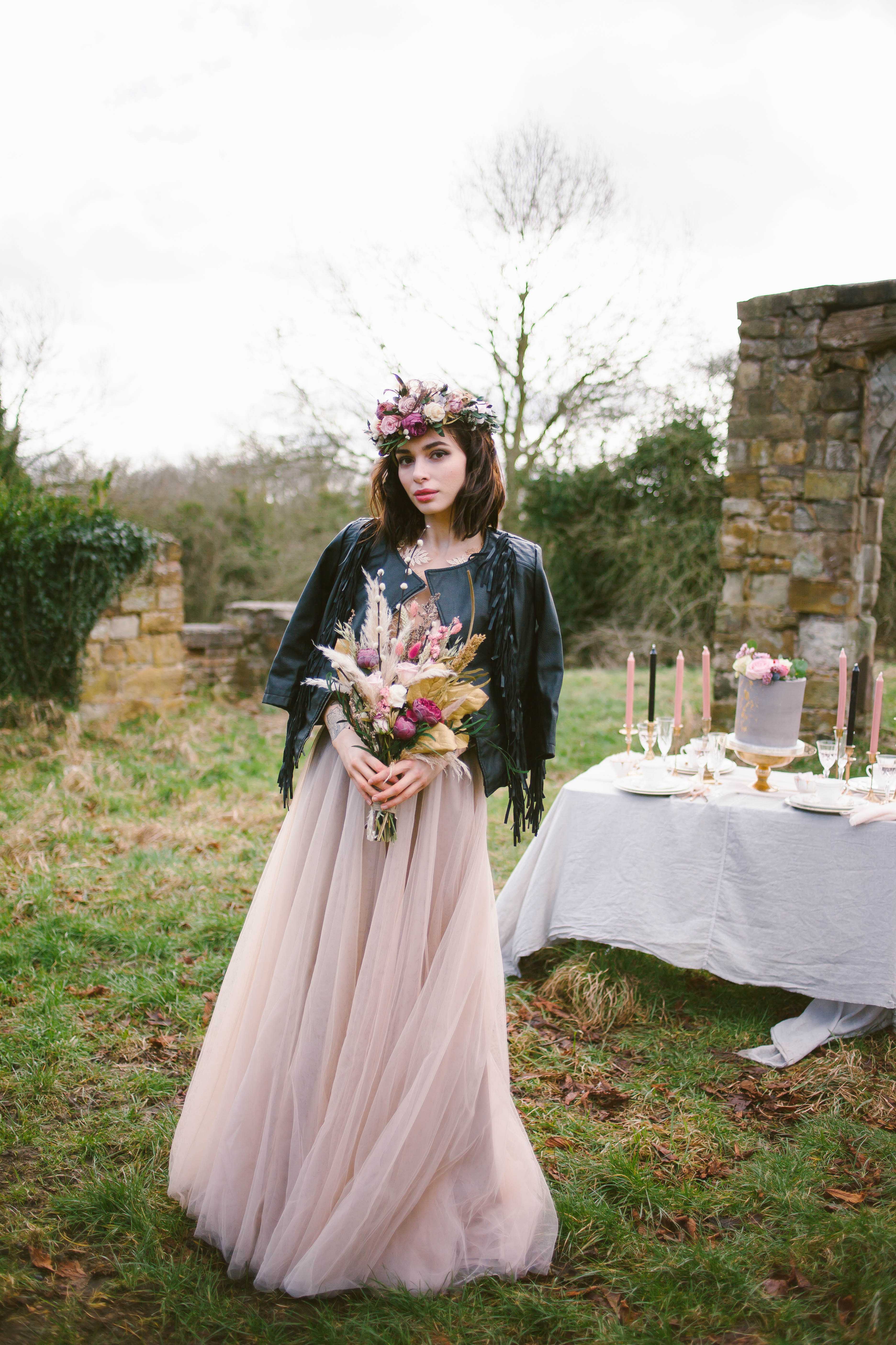 Perfectly Imperfect- Alternative wedding inspiration with wild florals and a rock chick look
