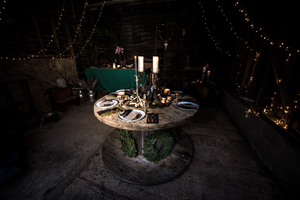 Alternative Wedding styling with dark and dreamy spring vibes at Lodge Farm