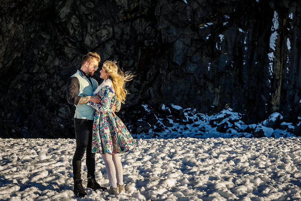 Winter Wedding Wonderland in Iceland with Coloured Bridal Gowns and Regal Headresses