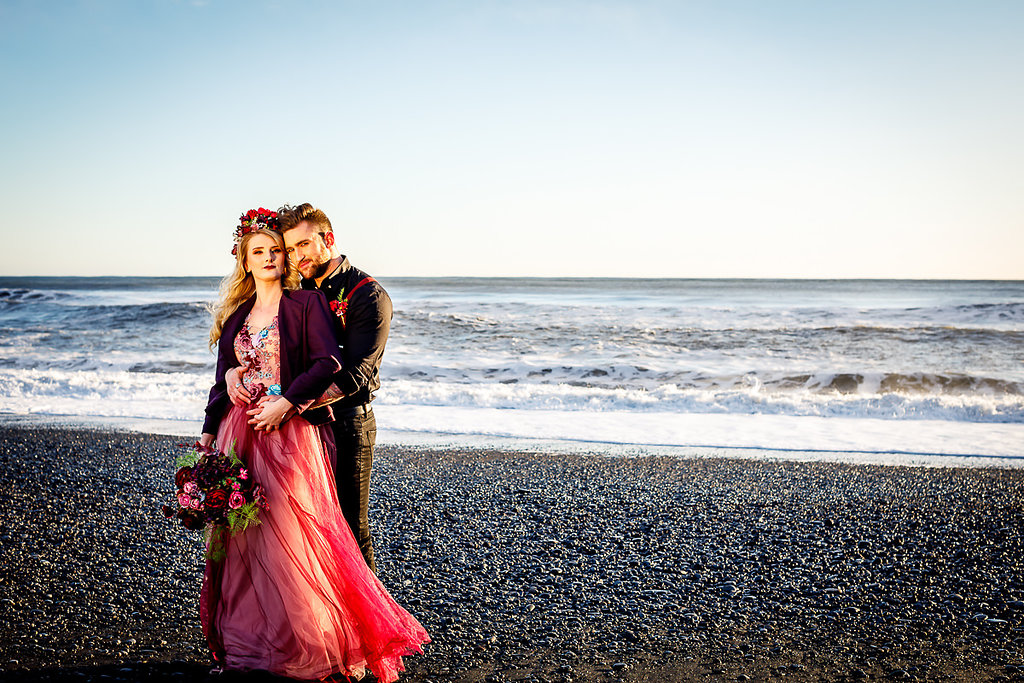 Winter Wedding Wonderland in Iceland with Coloured Bridal Gowns and Regal Headresses