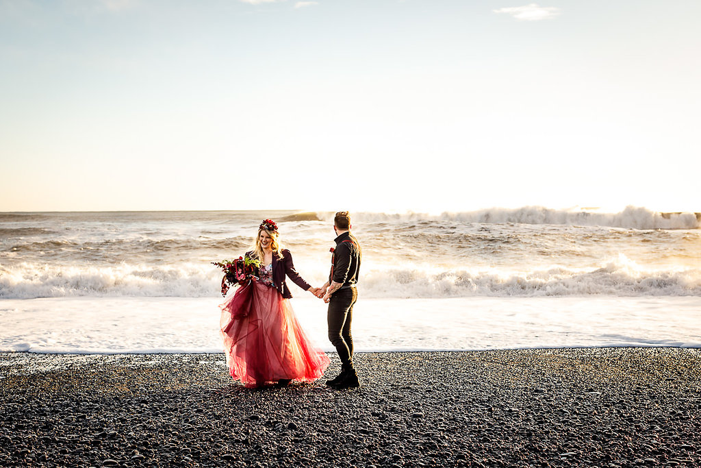 Winter Wedding Wonderland in Iceland with Coloured Bridal Gowns and Regal Headresses