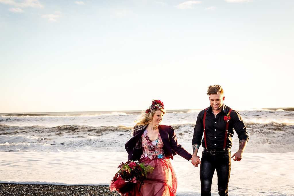 Winter Wedding Wonderland in Iceland with Coloured Bridal Gowns and Regal Headresses