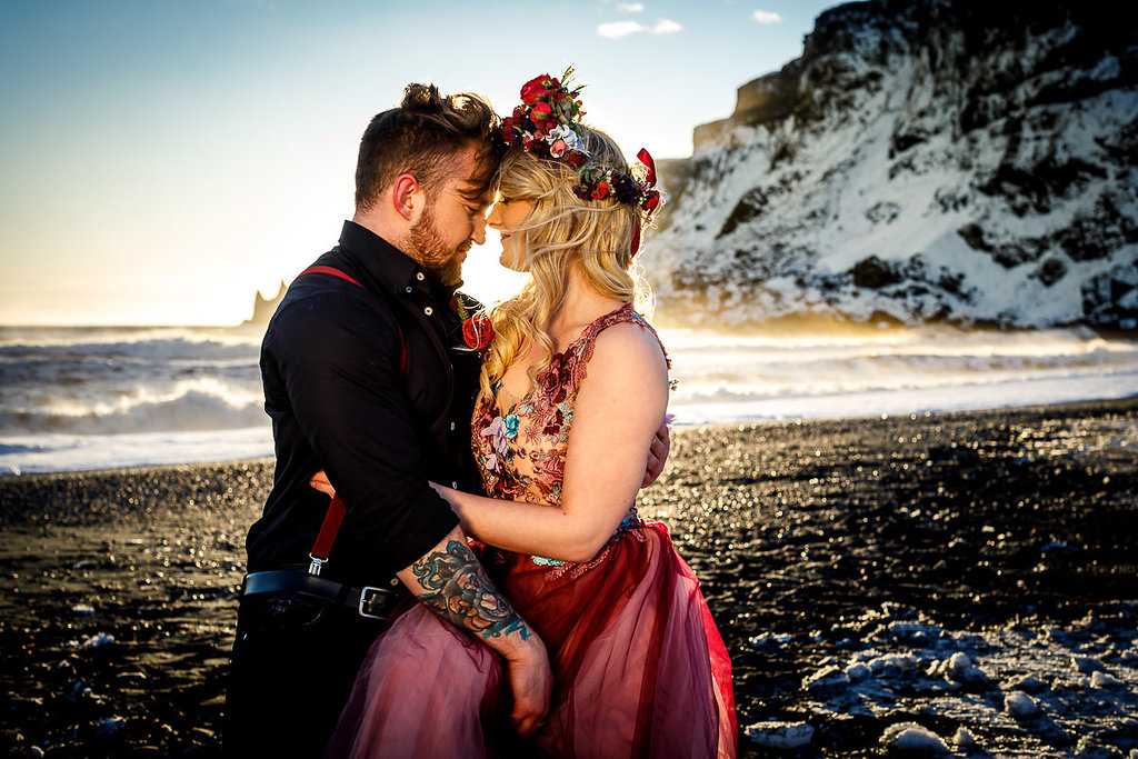 Winter Wedding Wonderland in Iceland with Coloured Bridal Gowns and Regal Headresses