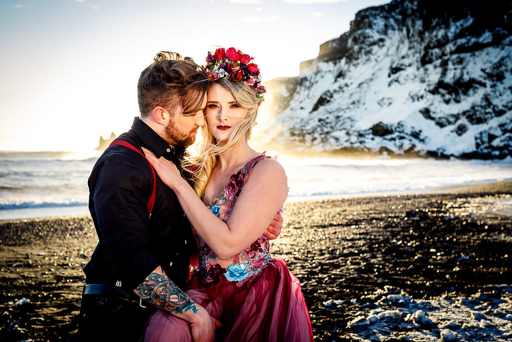 Winter Wedding Wonderland in Iceland with Coloured Bridal Gowns and Regal Headresses