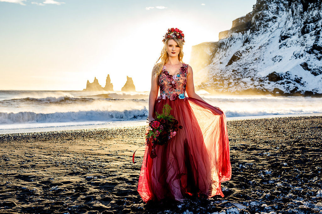 Winter Wedding Wonderland in Iceland with Coloured Bridal Gowns and Regal Headresses