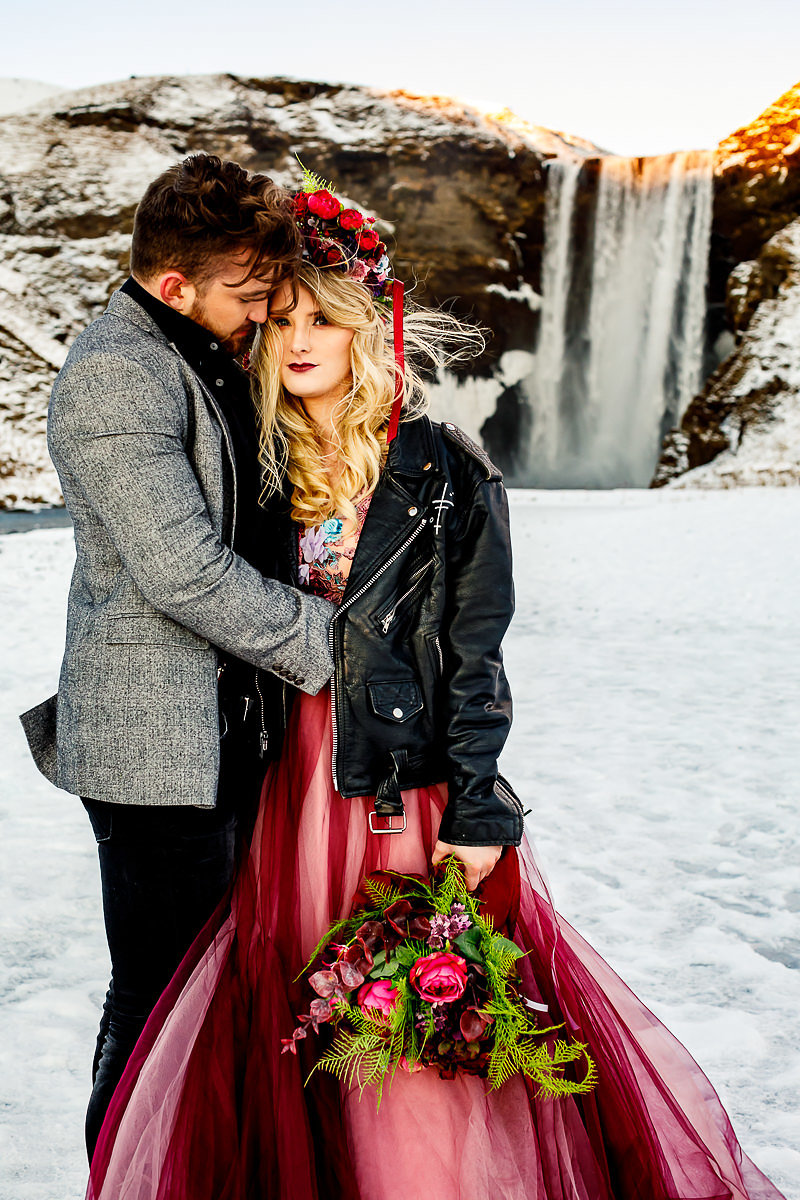 Winter Wedding Wonderland in Iceland with Coloured Bridal Gowns and Regal Headresses