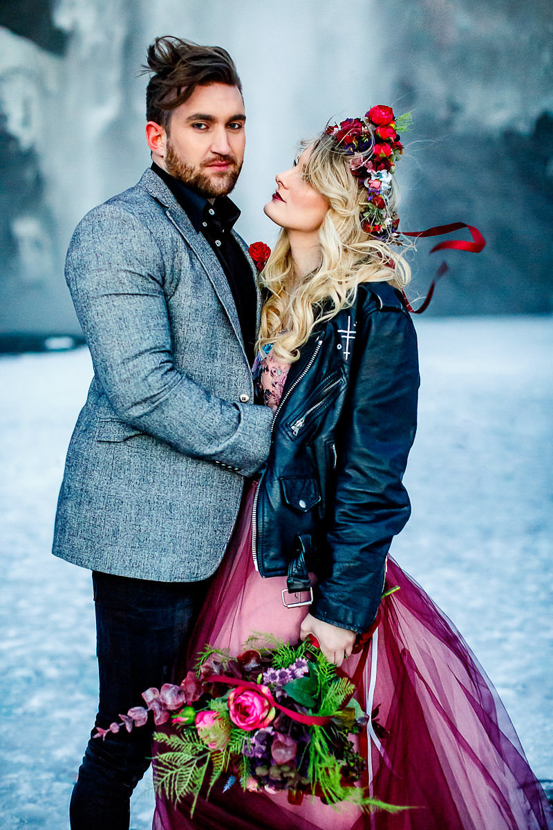 Winter Wedding Wonderland in Iceland with Coloured Bridal Gowns and Regal Headresses