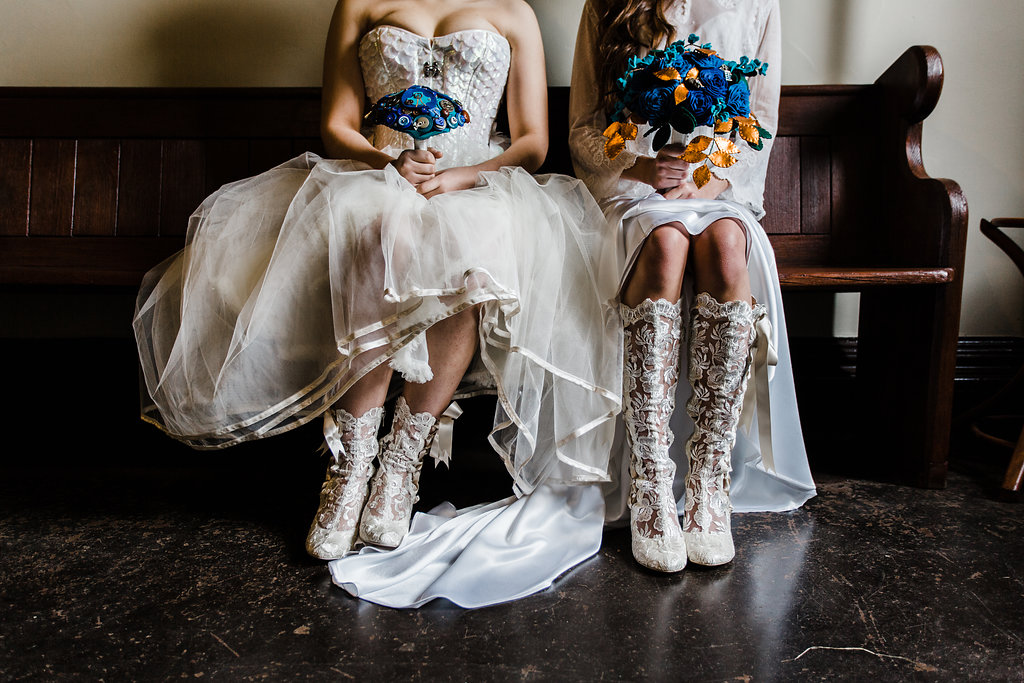 Geeky Wedding Inspiration with Corset Wedding Dresses, Blue Bouquets and a Doctor Who Theme