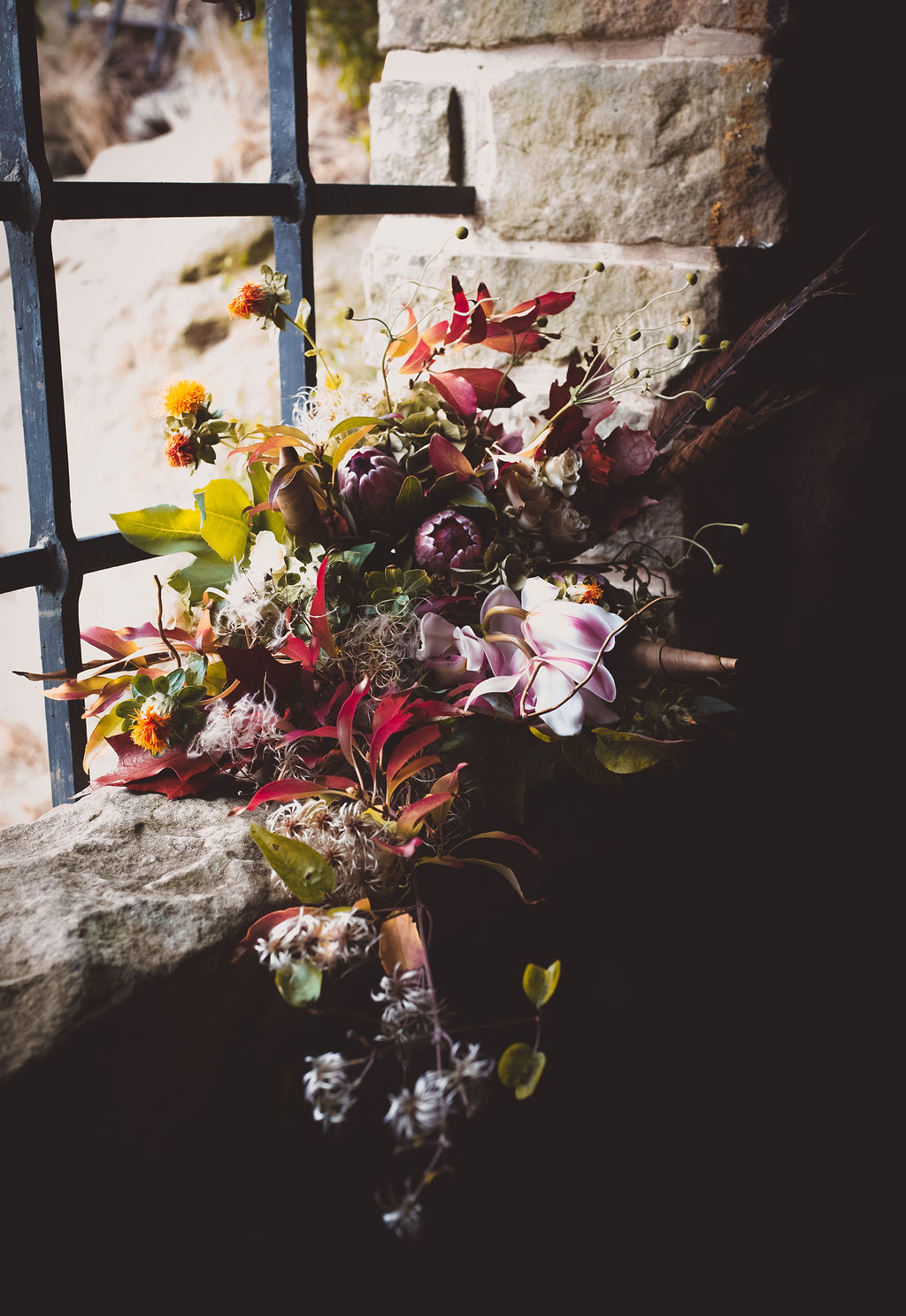 Alternative Winter Wedding Style with Jewelled Cape and Floral Veil