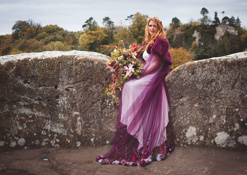 Alternative Winter Wedding Style with Jewelled Cape and Floral Veil