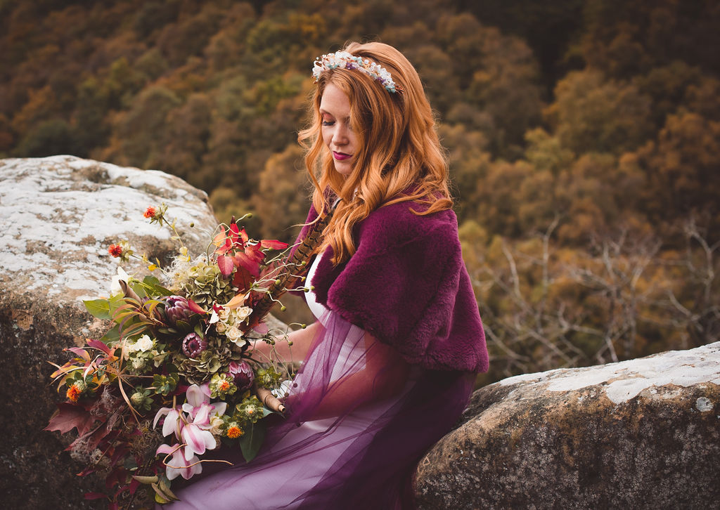 Alternative Winter Wedding Style with Jewelled Cape and Floral Veil