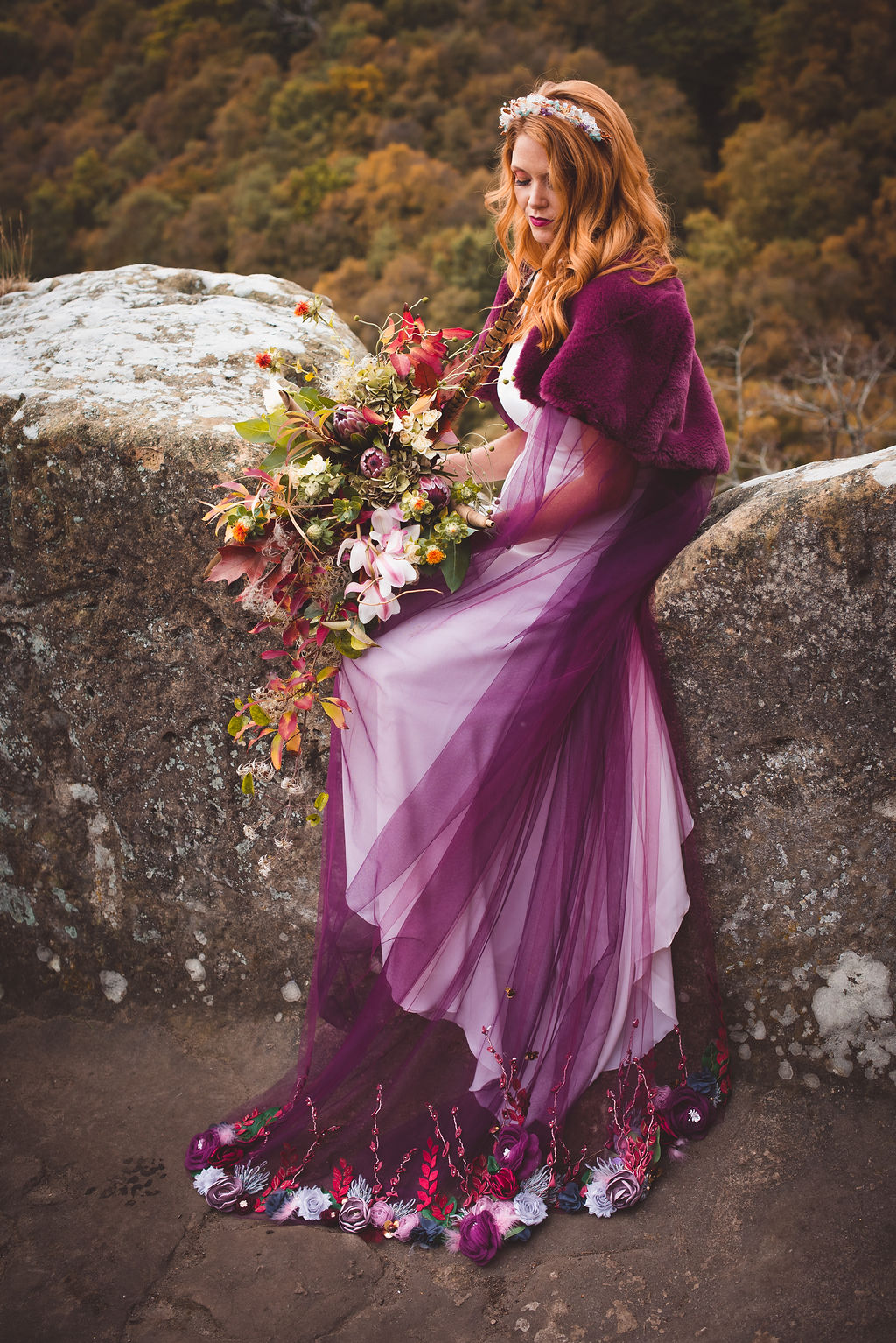 Alternative Winter Wedding Style with Jewelled Cape and Floral Veil