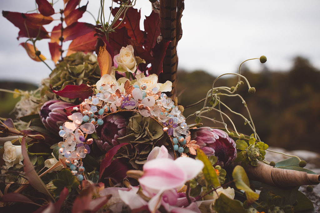 Alternative Winter Wedding Style with Jewelled Cape and Floral Veil