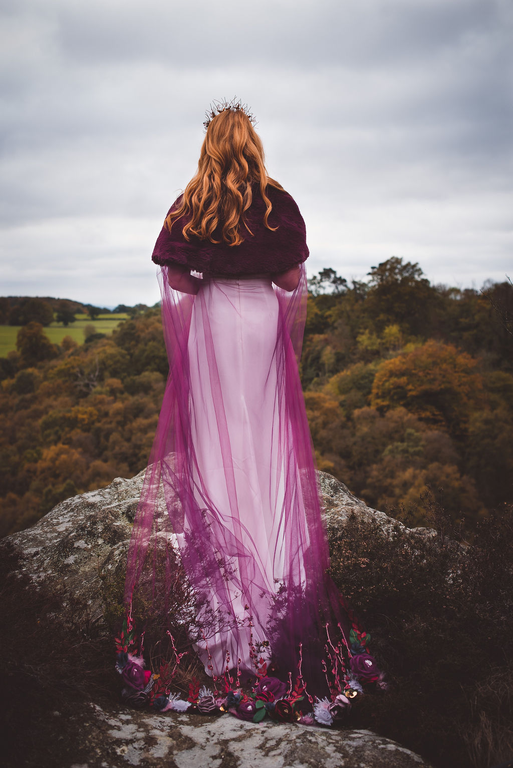 Alternative Winter Wedding Style with Jewelled Cape and Floral Veil