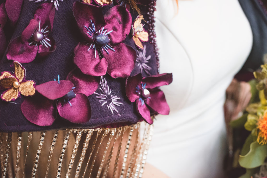 Alternative Winter Wedding Style with Jewelled Cape and Floral Veil