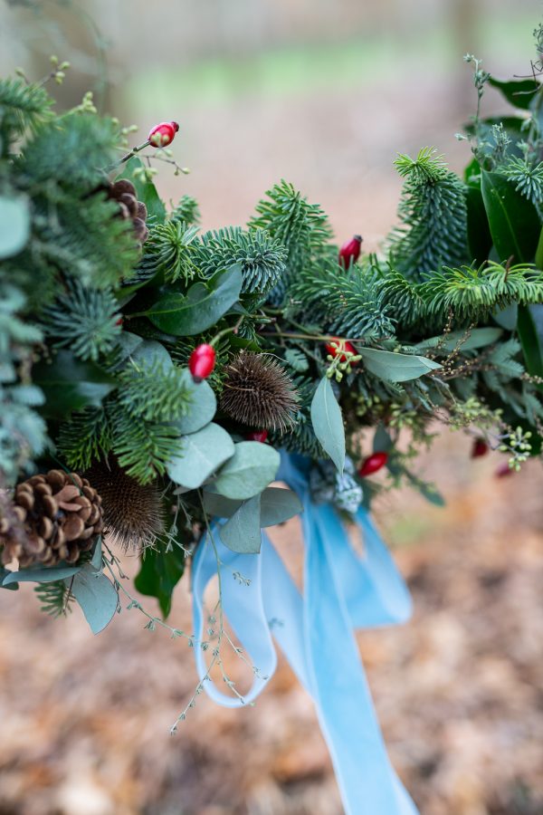 Winter Woodland Wedding Inspiration with Burgundy and Gold Touches