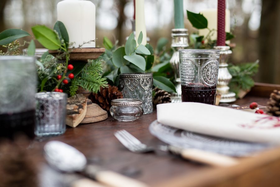 Winter Woodland Wedding Inspiration with Burgundy and Gold Touches