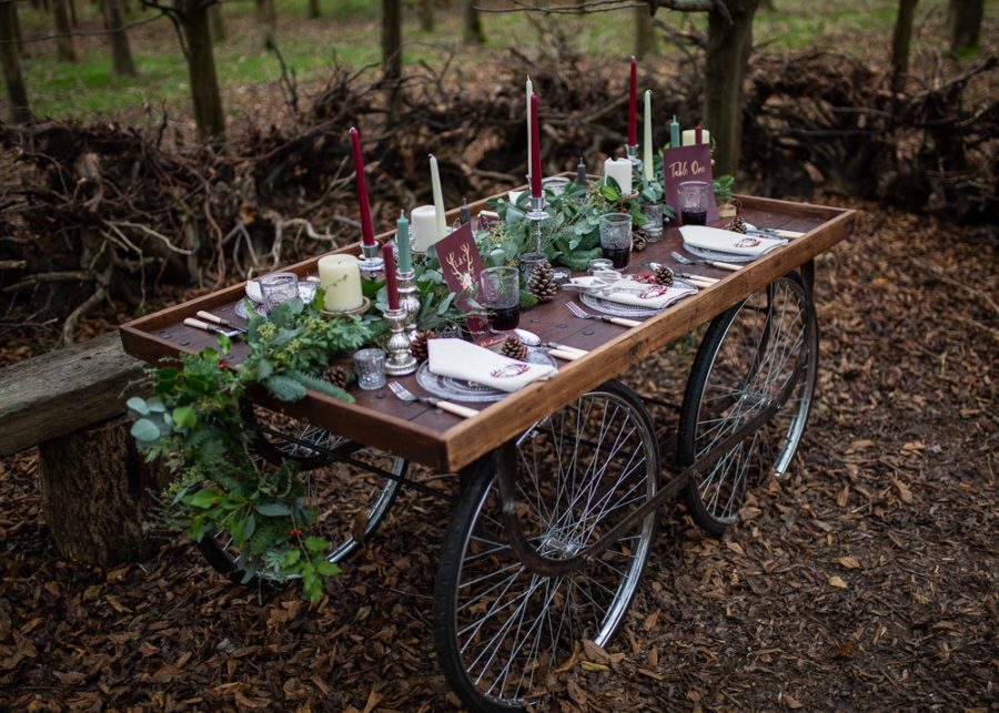 Winter Woodland Wedding Inspiration with Burgundy and Gold Touches