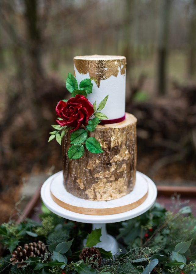 Winter Woodland Wedding Inspiration with Burgundy and Gold Touches