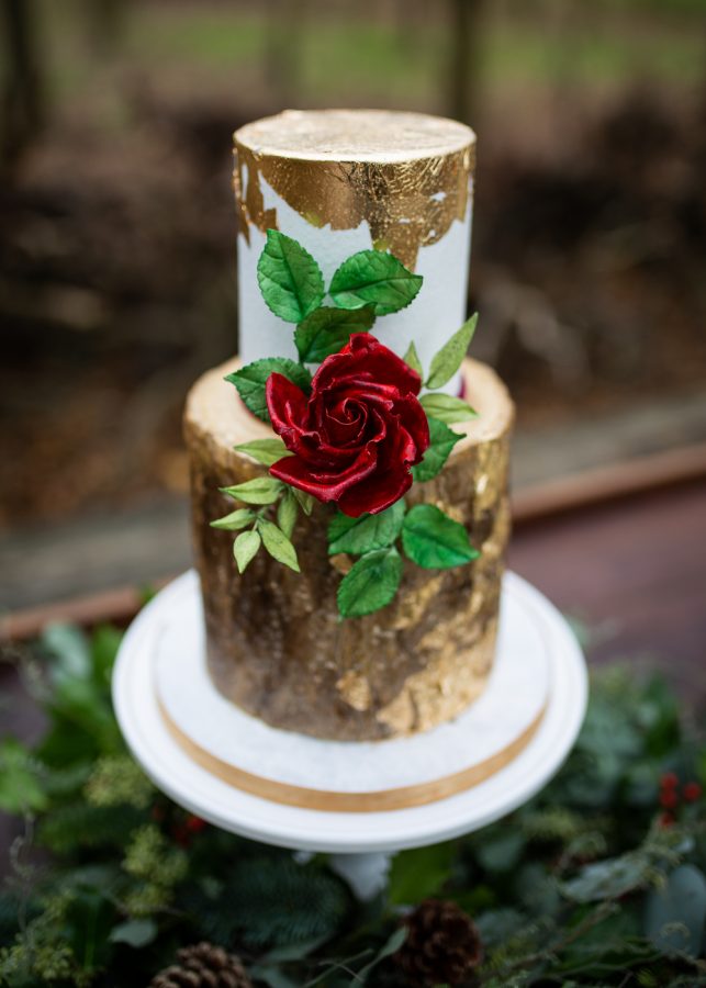 Winter Woodland Wedding Inspiration with Burgundy and Gold Touches