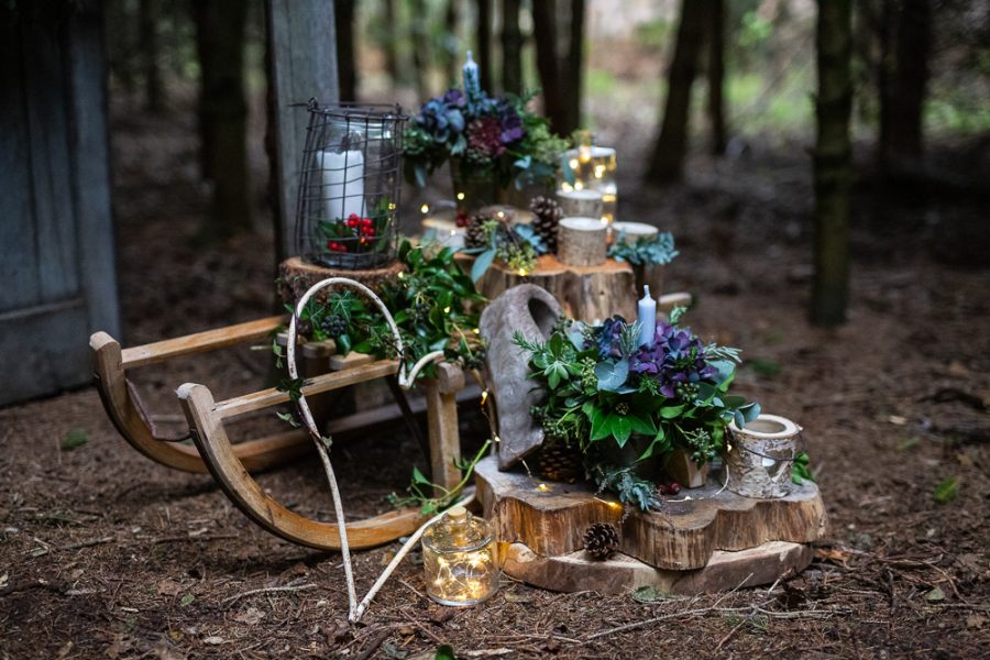 Winter Woodland Wedding Inspiration with Burgundy and Gold Touches