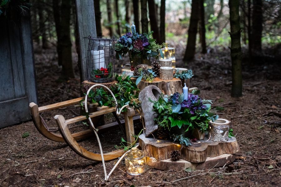 Winter Woodland Wedding Inspiration with Burgundy and Gold Touches