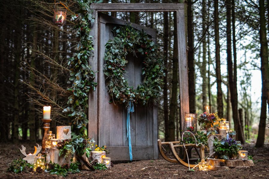 Winter Woodland Wedding Inspiration with Burgundy and Gold Touches