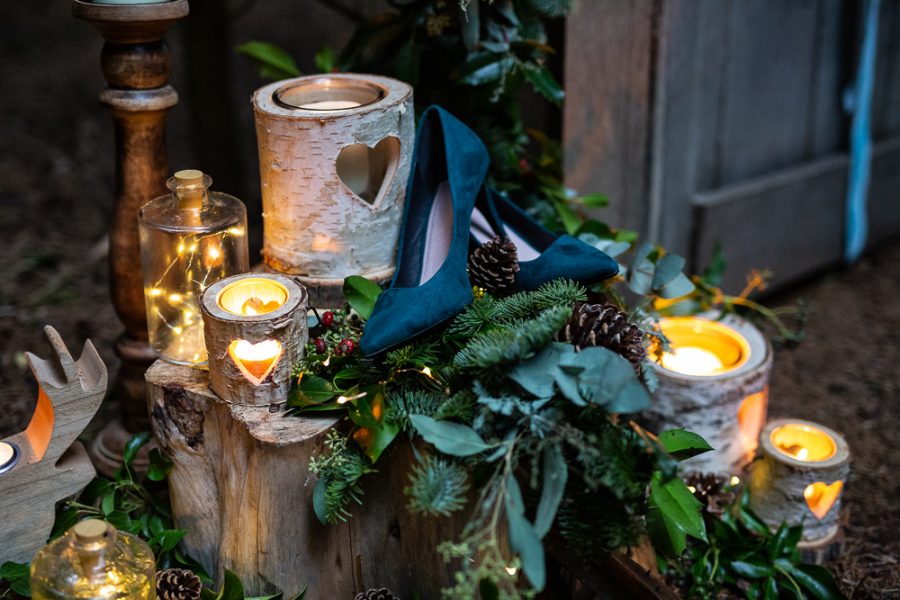 Winter Woodland Wedding Inspiration with Burgundy and Gold Touches