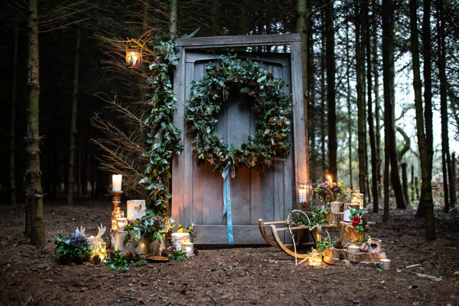 Winter Woodland Wedding Inspiration with Burgundy and Gold Touches