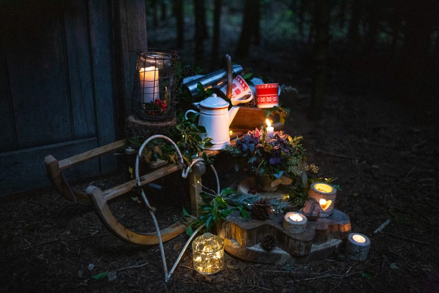 Winter Woodland Wedding Inspiration with Burgundy and Gold Touches