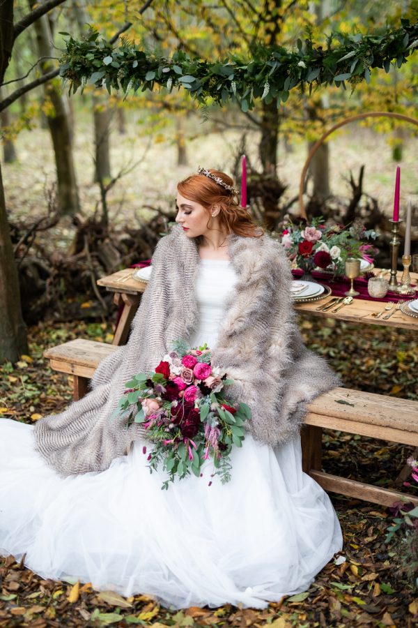 Winter Woodland Wedding Inspiration with Burgundy and Gold Touches