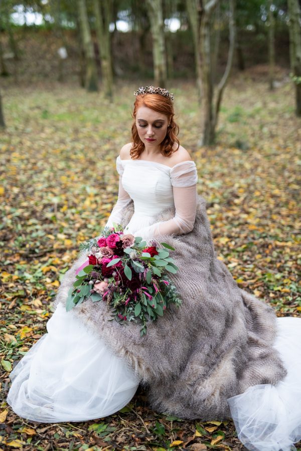 Winter Woodland Wedding Inspiration with Burgundy and Gold Touches