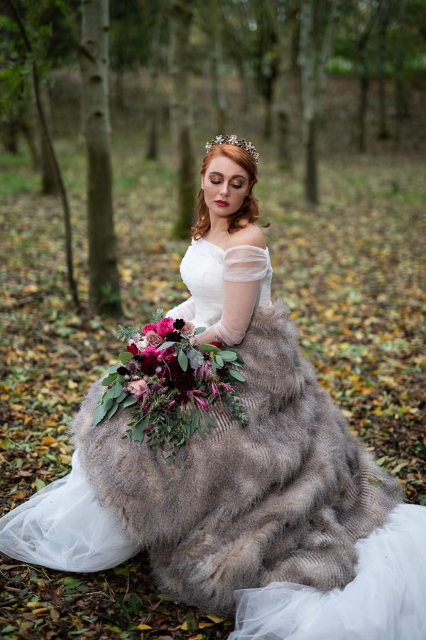 Winter Woodland Wedding Inspiration with Burgundy and Gold Touches