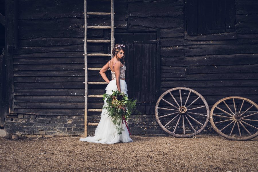 Country Wedding Inspiration with Rustic Florals and a Ruffle Tiered Dress