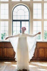 National Vintage Wedding Fair - Sue Kwiatkowska models wearing vintage wedding dress